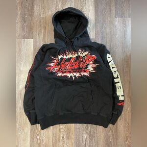 Black Graphic Hoodie with Red Flames
